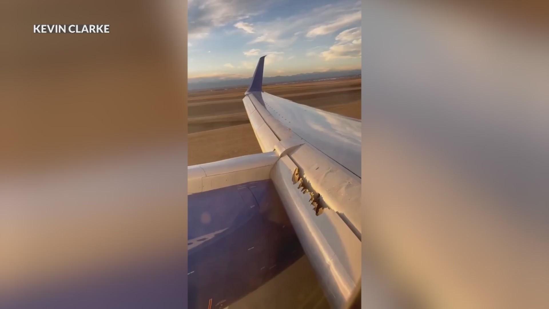 Play-by-play announcer narrates wing damage on United flight