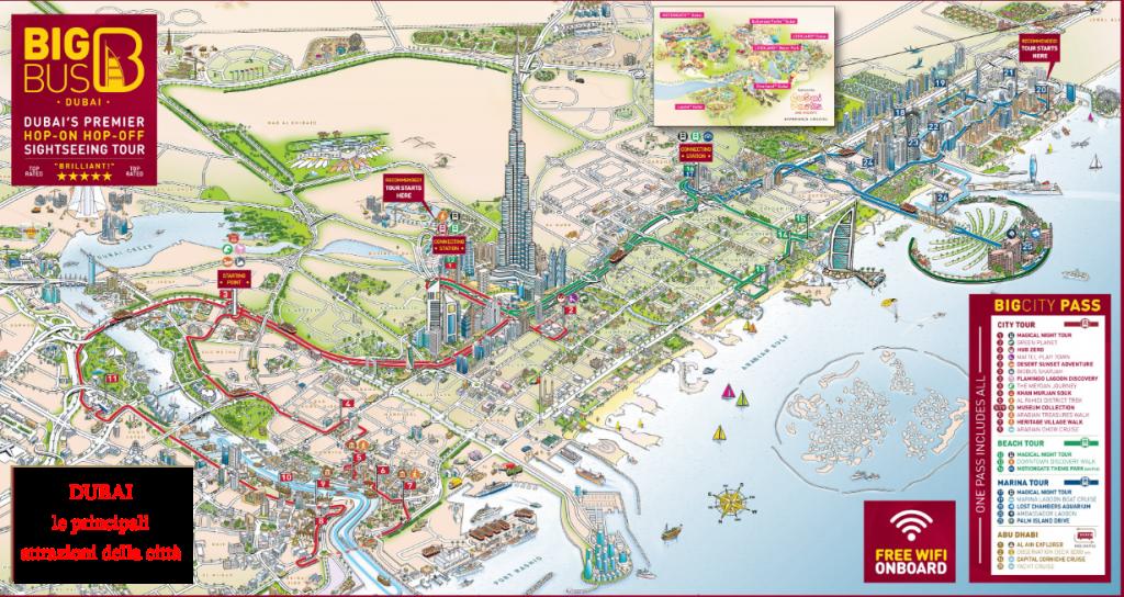 Dubai mappa con attrazioni